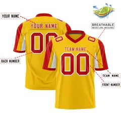 Gold Red-White Color Block Raglan Sleeves Football Jersey 2