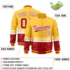 Gold Red-White Color Block Varsity Letterman Bomber Jacket 2