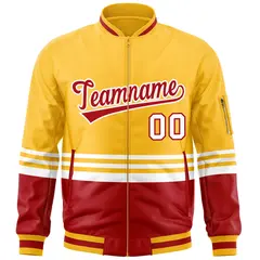 Gold Red-White Color Block Varsity Letterman Bomber Jacket 3