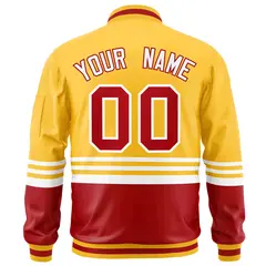 Gold Red-White Color Block Varsity Letterman Bomber Jacket 4