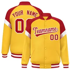 Gold Red-White Color Block Varsity Letterman Jacket 1