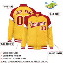 Gold Red-White Color Block Varsity Letterman Jacket 2
