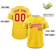 Gold Red-White Full Button Classic Baseball Jersey 2