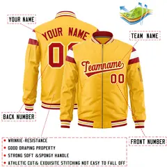 Gold Red White Full-Zip Shoulder Block Varsity Letterman Bomber Jacket 2