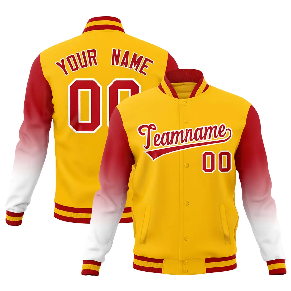 Gold Red White Gradient Varsity Raglan Letterman Jacket