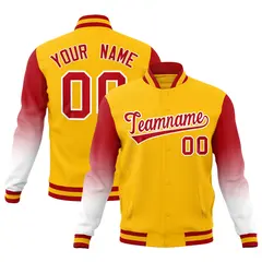 Gold Red White Gradient Varsity Raglan Letterman Jacket 1