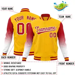 Gold Red White Gradient Varsity Raglan Letterman Jacket 2