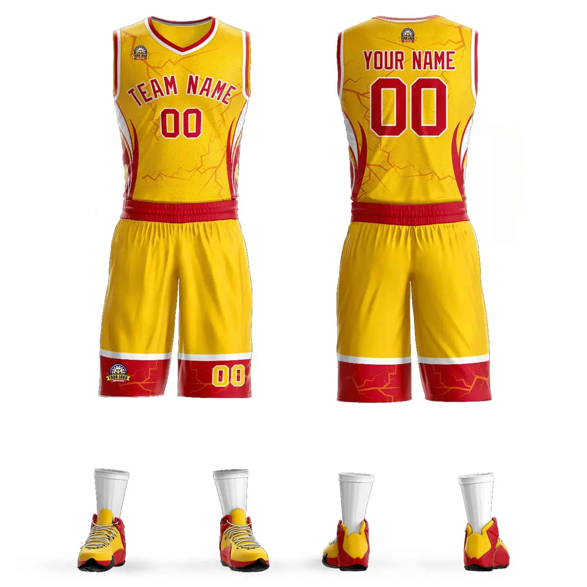 Gold Red-White Graffiti Lightning Basketball Jersey