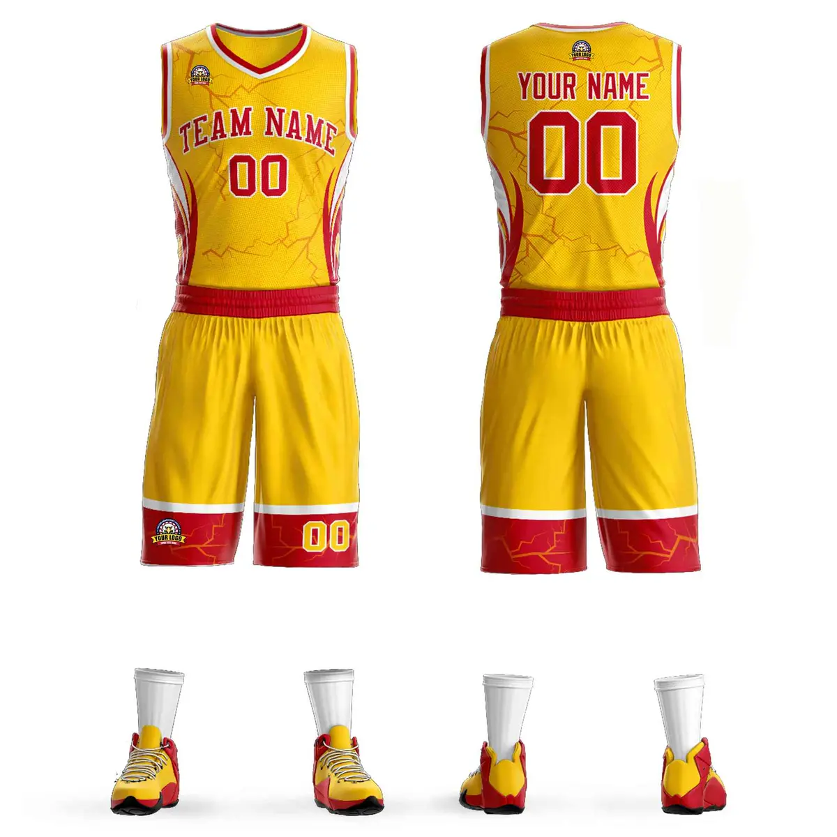Gold Red-White Graffiti Lightning Basketball Jersey