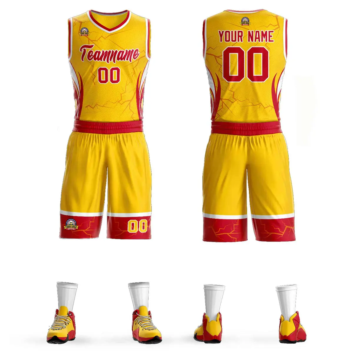 Gold Red-White Graffiti Lightning Basketball Jersey