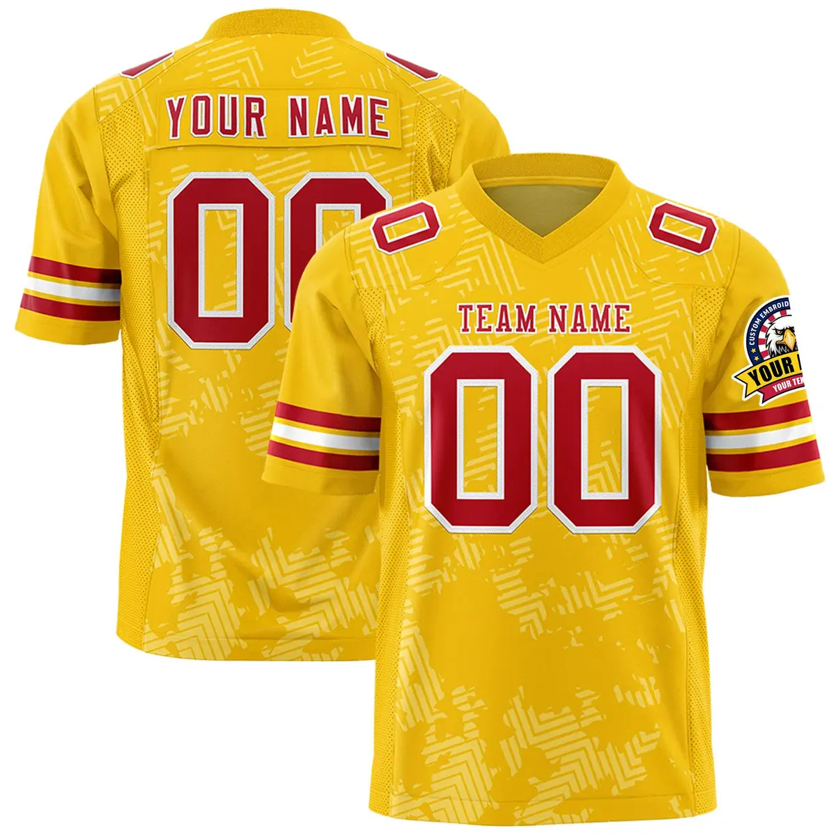 Gold Red-White Graffiti Line Authentic Football Jersey