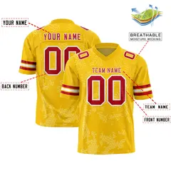 Gold Red-White Graffiti Line Authentic Football Jersey 2