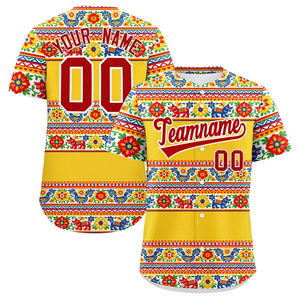 Gold Red White Graffiti Mexican Style Baseball Jersey