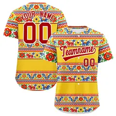 Gold Red White Graffiti Mexican Style Baseball Jersey