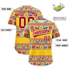 Gold Red White Graffiti Mexican Style Baseball Jersey 3