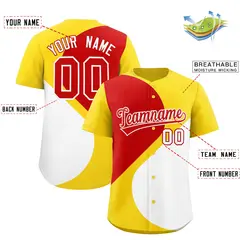 Gold Red-White Half Heart Color Block Baseball Jersey 2