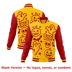 Gold Red White Halloween Bats Pumpkins Ghost Letterman Jacket 7