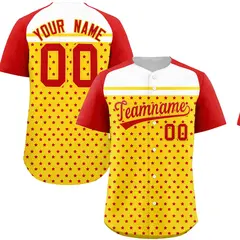 Gold Red White Raglan Star Print Baseball Jersey 1