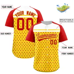 Gold Red White Raglan Star Print Baseball Jersey 2