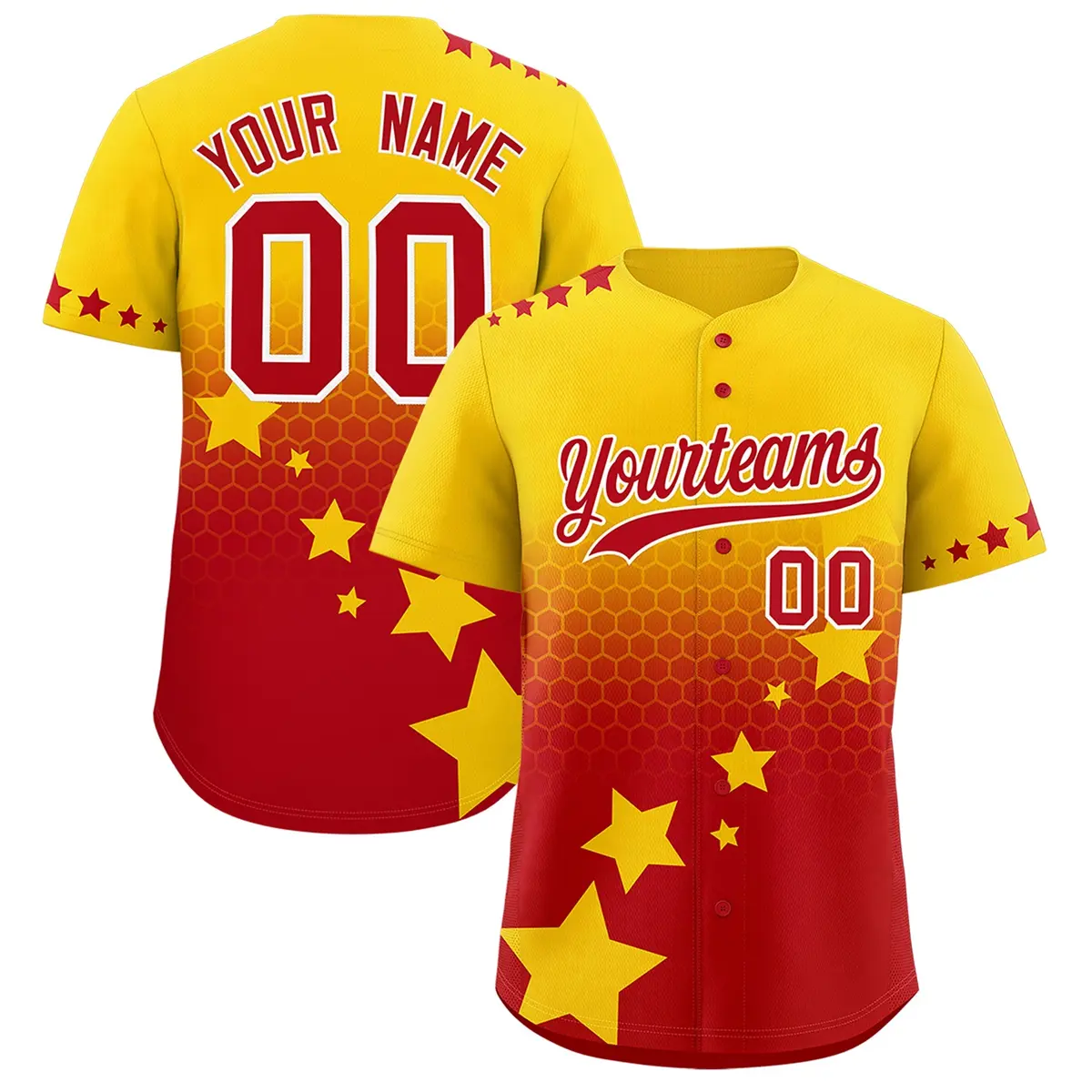 Gold Red White Rising Stars Gradient Baseball Jersey