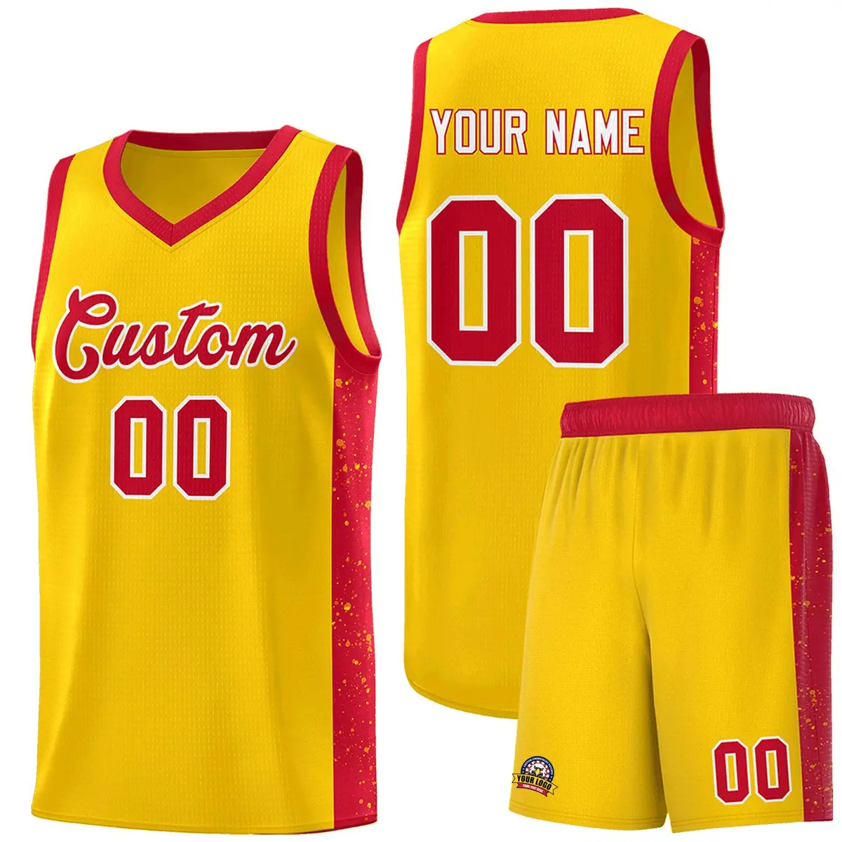 Gold Red White Side Splash Basketball Jersey