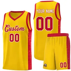 Gold Red White Side Splash Basketball Jersey