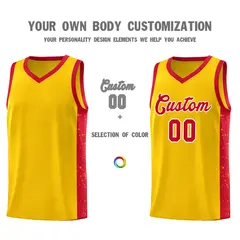 Gold Red White Side Splash Basketball Jersey 3