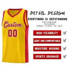Gold Red White Side Splash Basketball Jersey 5