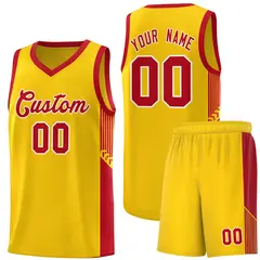 Gold Red-White Side Stripe Fashion Basketball Uniform Jersey 1