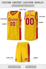 Gold Red-White Side Stripe Fashion Basketball Uniform Jersey 2