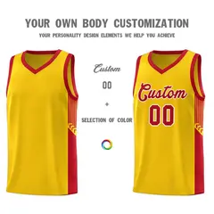 Gold Red-White Side Stripe Fashion Basketball Uniform Jersey 3