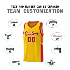 Gold Red-White Side Stripe Fashion Basketball Uniform Jersey 4
