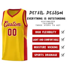 Gold Red-White Side Stripe Fashion Basketball Uniform Jersey 5