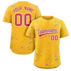 Gold Red White Splash Graffiti Striped Baseball Jersey 1