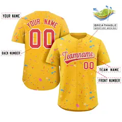 Gold Red White Splash Graffiti Striped Baseball Jersey 2