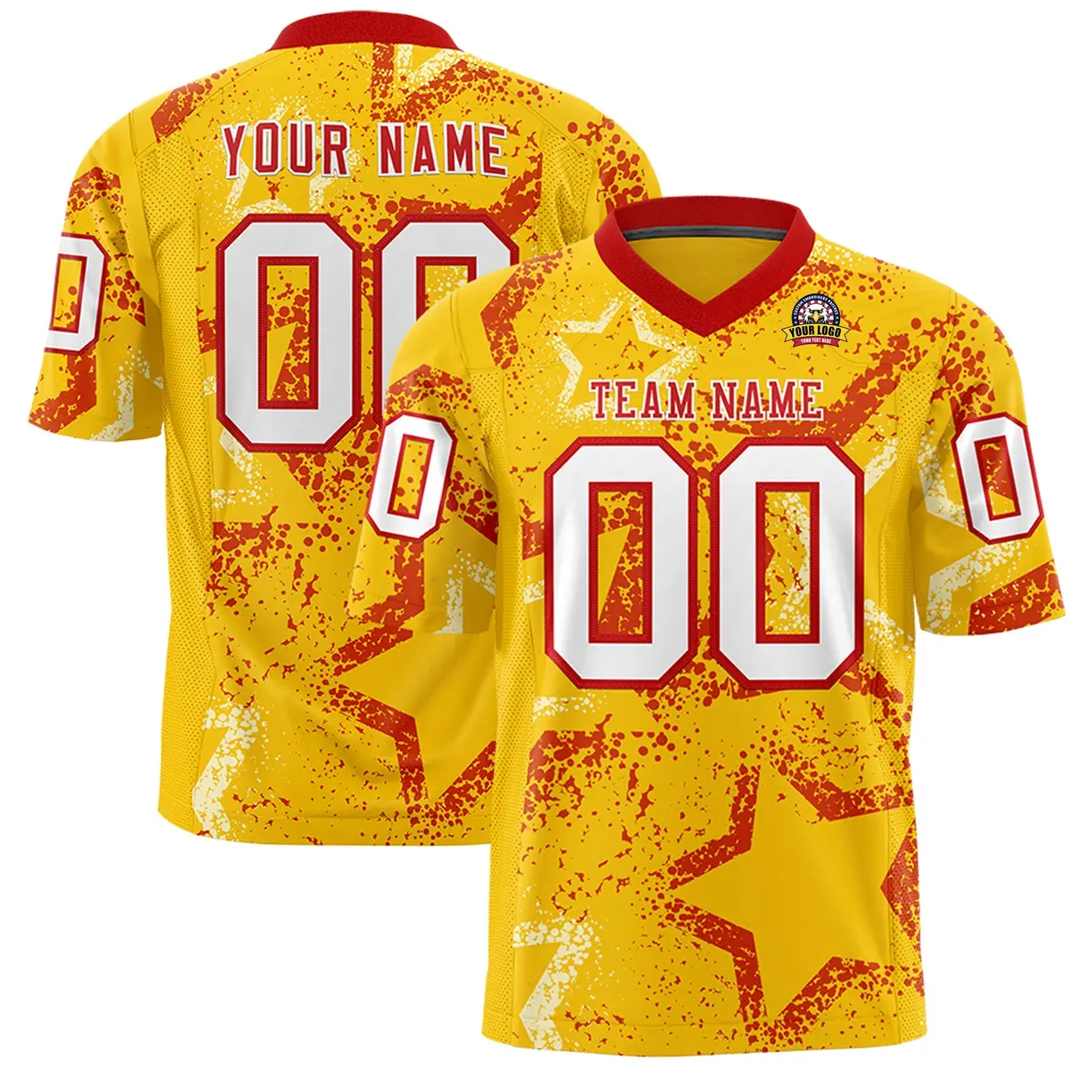 Gold Red-White Star Graffiti Authentic Football Jersey