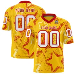 Gold Red-White Star Graffiti Authentic Football Jersey 1
