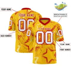 Gold Red-White Star Graffiti Authentic Football Jersey 2