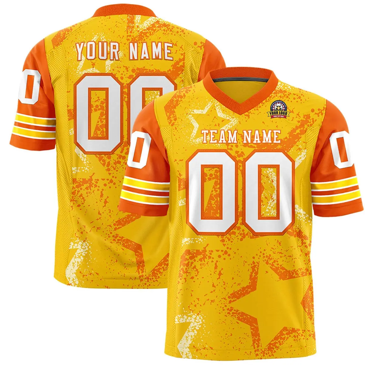 Gold Red White Star Pattern Authentic Football Jersey