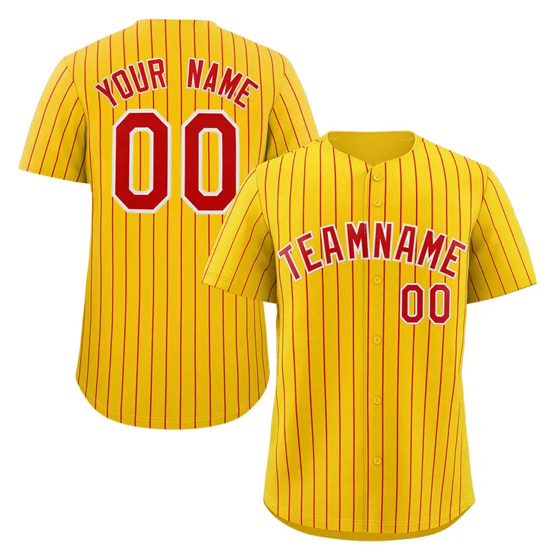 Gold Red-White Stripe Fashion Baseball Jersey