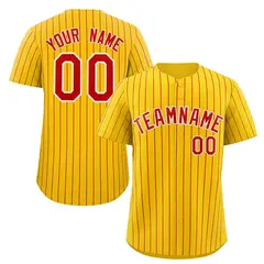 Gold Red-White Stripe Fashion Baseball Jersey 1