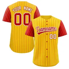 Gold Red-White Stripe Raglan Sleeves Baseball Jersey 1