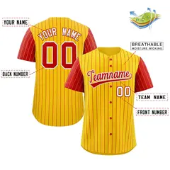 Gold Red-White Stripe Raglan Sleeves Baseball Jersey 2