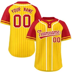 Gold Red-White Stripe Raglan Two-Button Softball Jersey 1