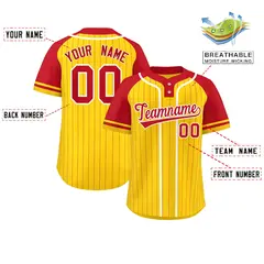 Gold Red-White Stripe Raglan Two-Button Softball Jersey 2