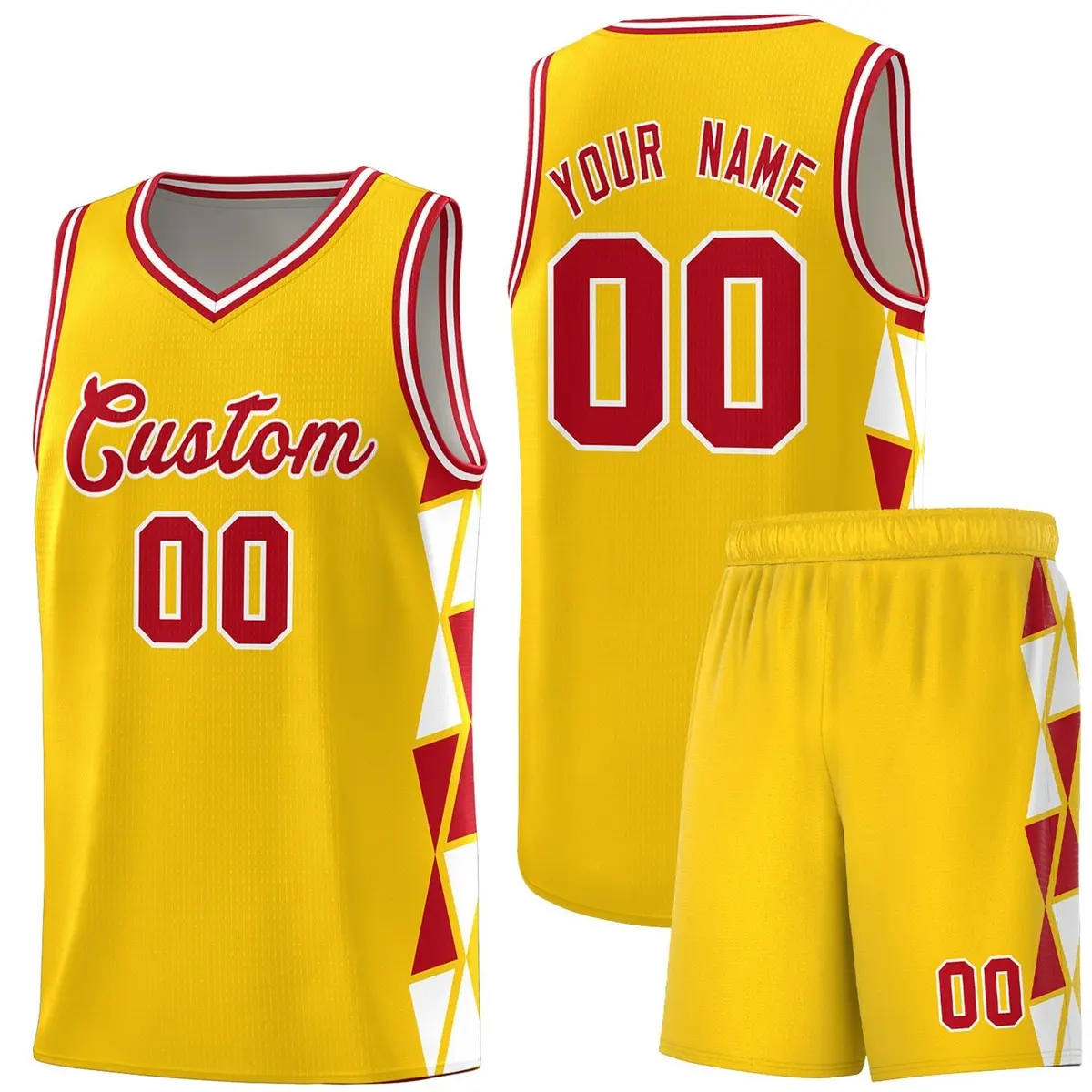 Gold Red-White Triangle Splicing Basketball Jersey