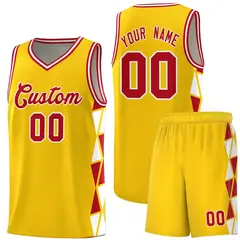 Gold Red-White Triangle Splicing Basketball Jersey 1