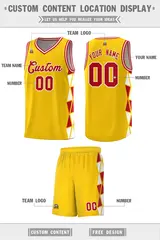 Gold Red-White Triangle Splicing Basketball Jersey 2