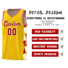 Gold Red-White Triangle Splicing Basketball Jersey 4