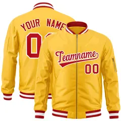 Gold Red-White Varsity Full-Zip Letterman Bomber Jacket 1